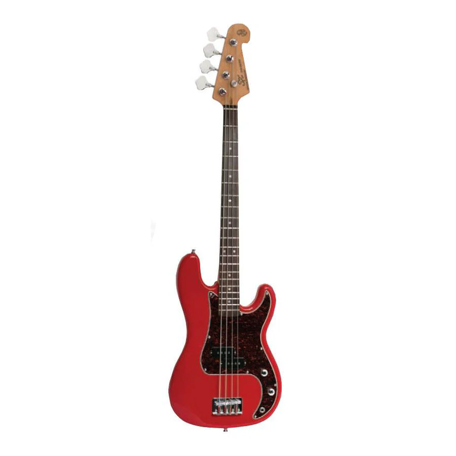 SX Essex Short Scale 3/4 4-String  Bass Guitar in Fiesta Red - Image 3