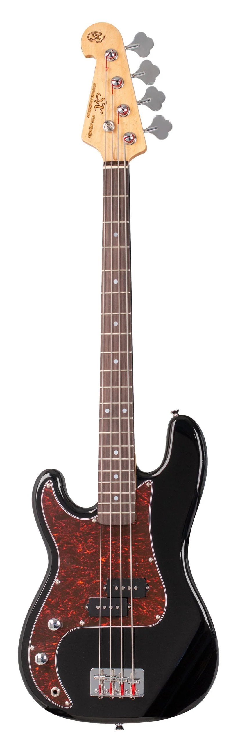 SX Essex Short Scale 3/4 4-String Left-Handed Bass Guitar in Black
