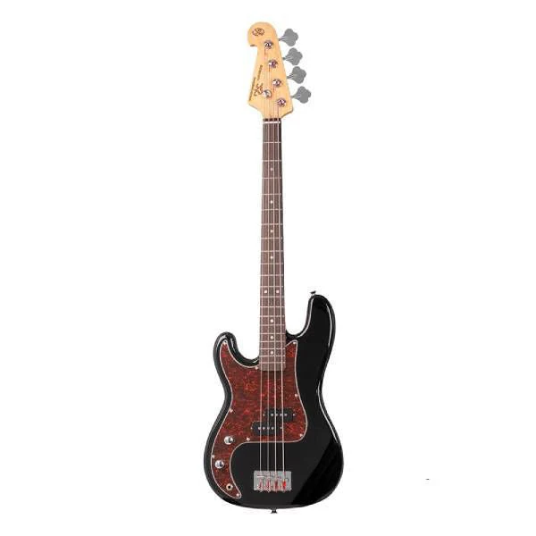 SX Essex Short Scale 3/4 4-String Left-Handed Bass Guitar in Black - Image 2