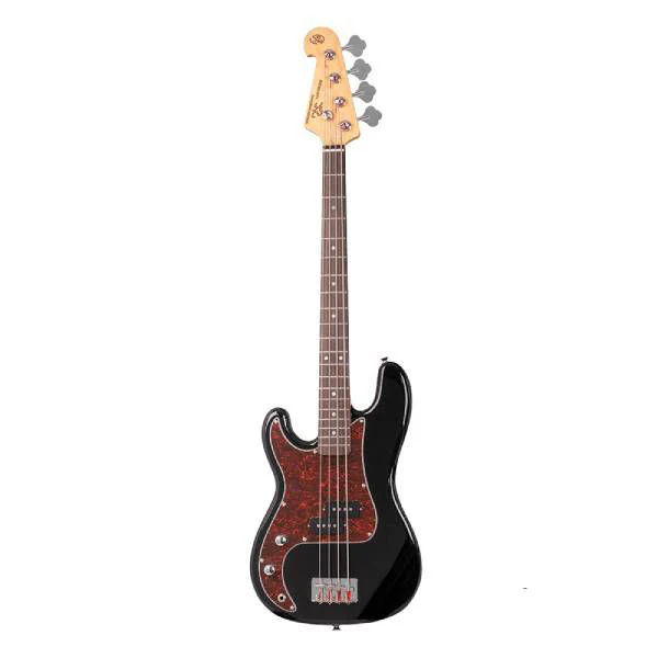 SX Essex Short Scale 3/4 4-String Left-Handed Bass Guitar in Black - Image 3