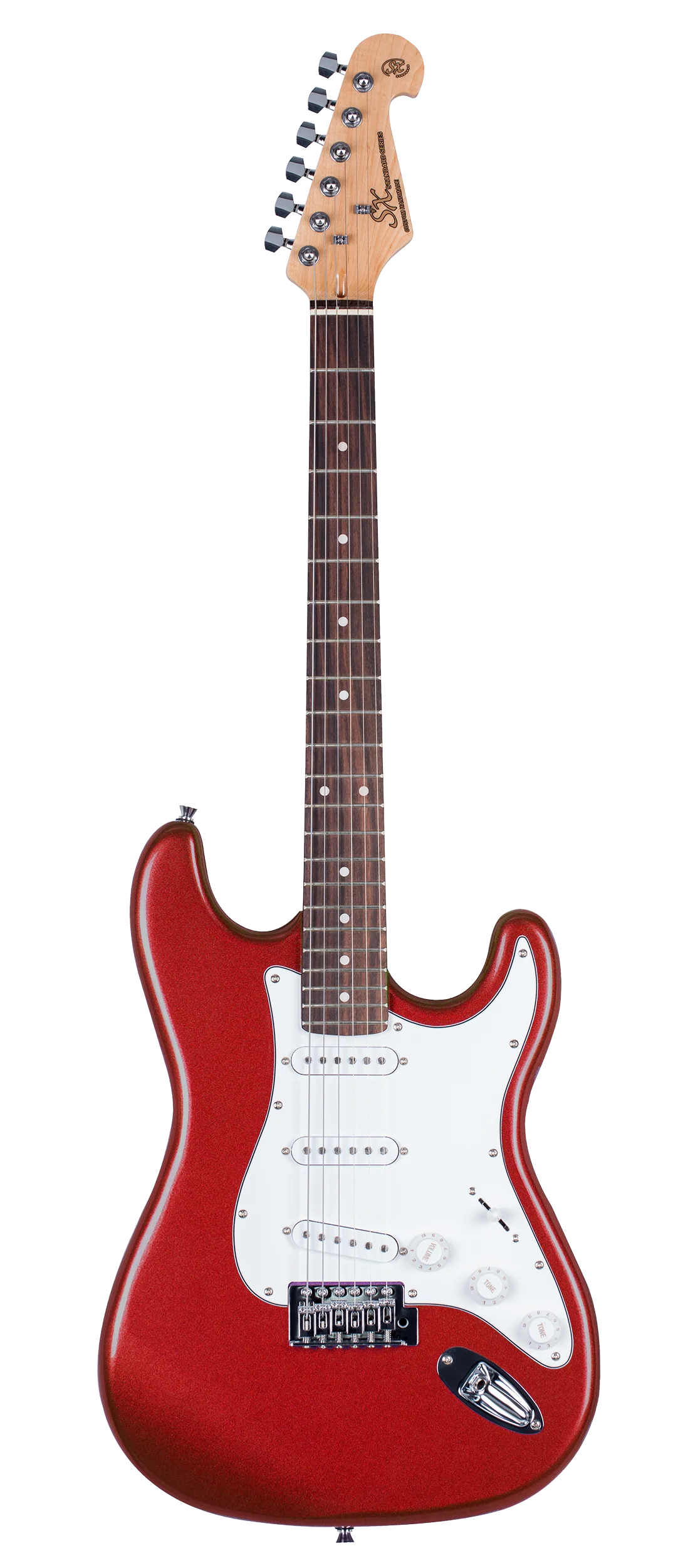 SX Essex ST Style Full Size Electric Guitar in Candy Apple Red & Amp Pack - Image 2
