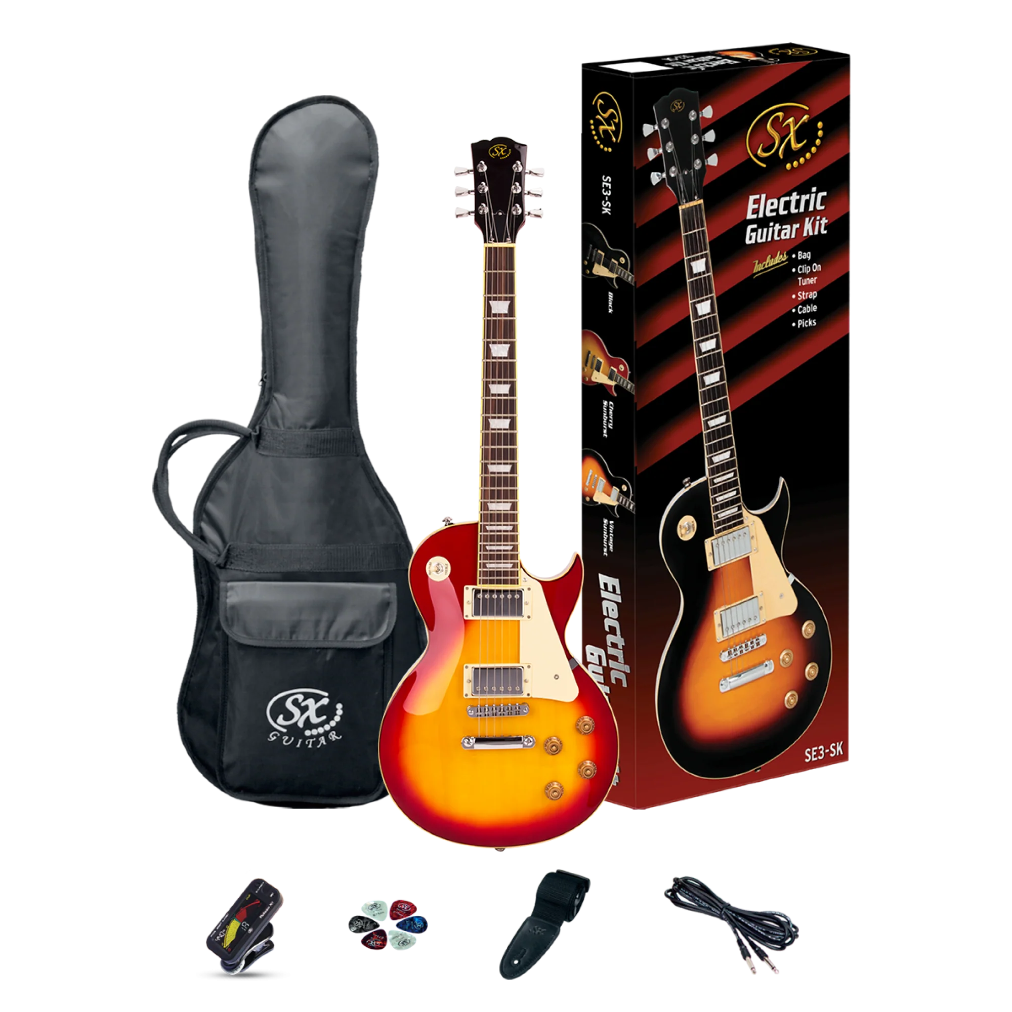 SX Les Paul Style Electric Guitar Pack with Gig Bag - Cherry Sunburst - Image 6