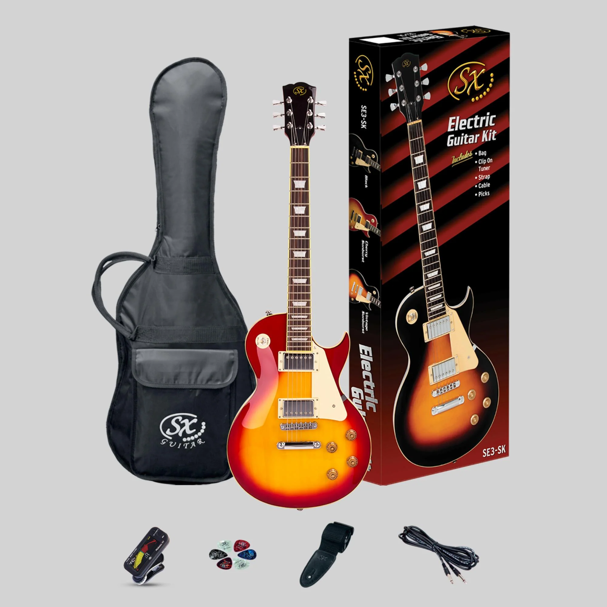 SX Les Paul Style Electric Guitar Pack with Gig Bag in Cherry Sunburst - B-STOCK - Image 3