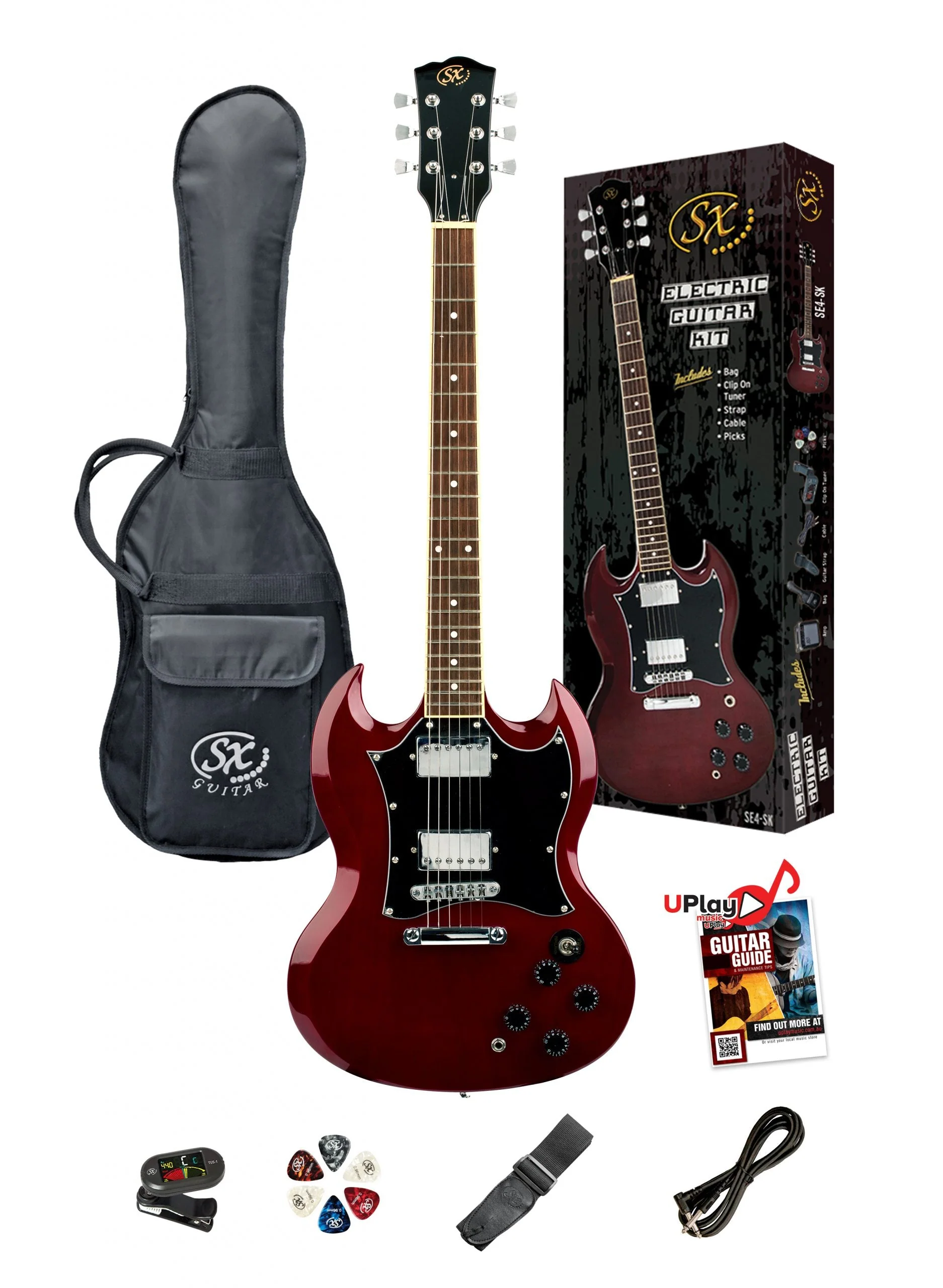 SX SG Style Electric Guitar Pack with Bag in Transparent Wine Red - Image 3