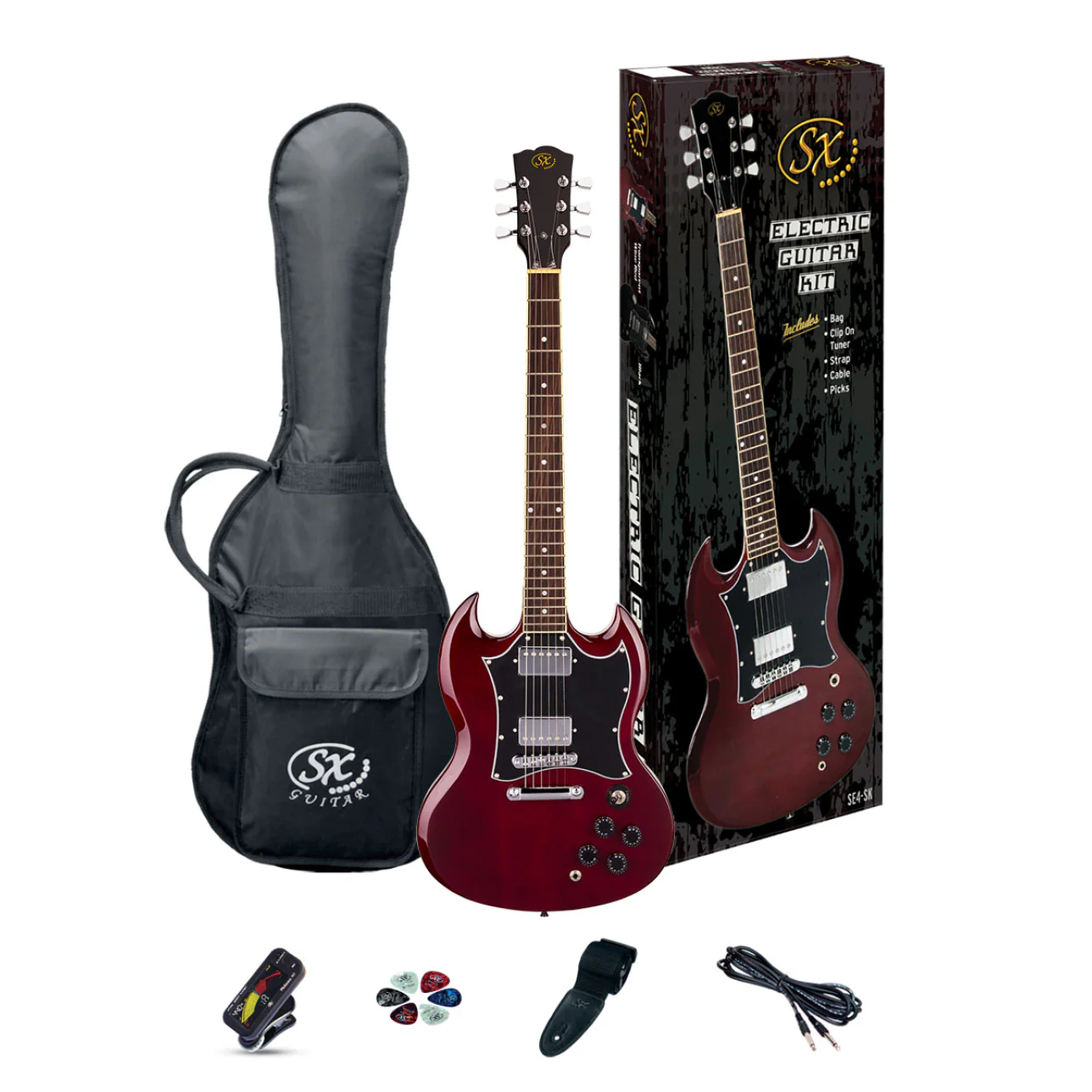 SX SG Style Electric Guitar Pack with Bag in Transparent Wine Red - Image 8