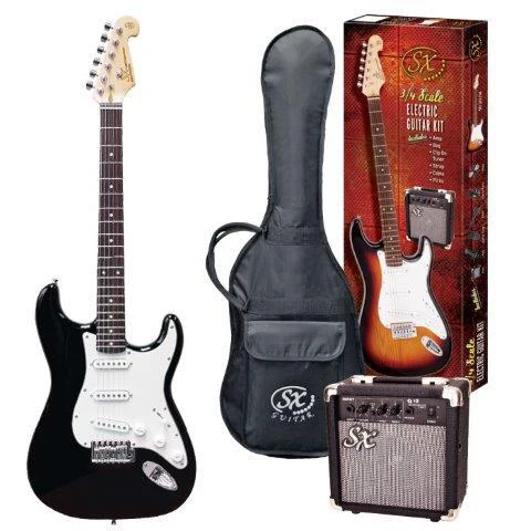 SX ST Style 3/4 size Electric Guitar Pack with Amplifier in Black - Image 3