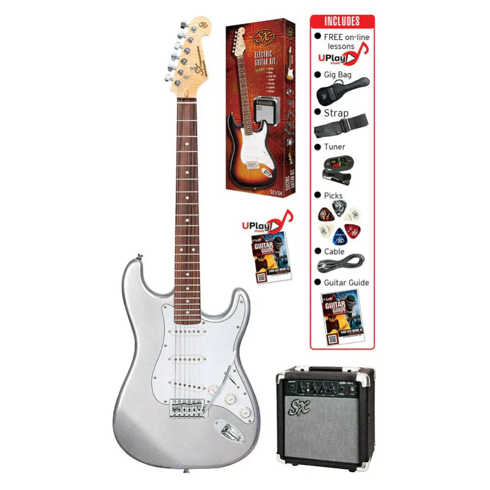 SX ST Style Electric Guitar and Amplifier Pack in Metallic Silver - Image 6