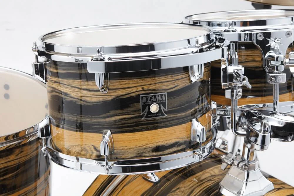 Tama SuperStar Classic 22" 5-Pce Drum Kit Shell Pack 22/10/12/16 with 14" Snare - Natural Ebony Tiger Wrap - Image 12