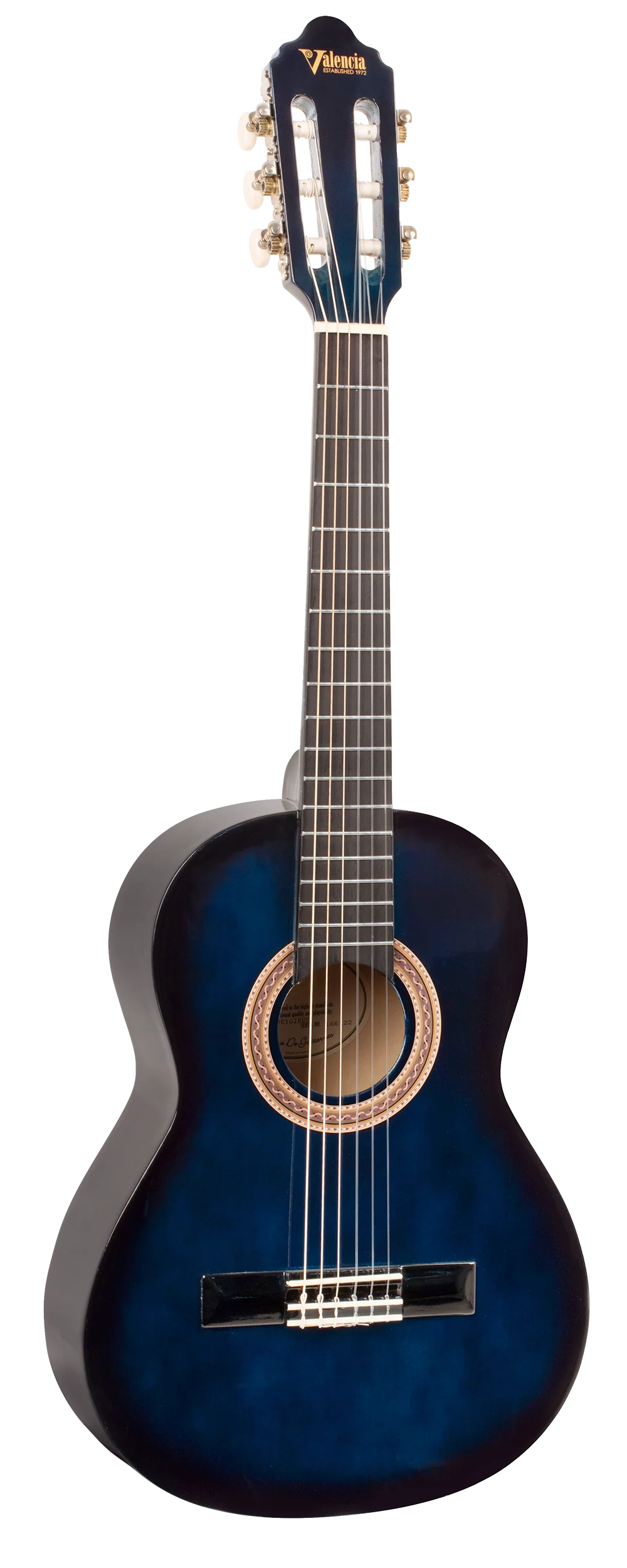 Valencia VC102BUS 1/2 Size Classical Guitar - Blue Sunburst - Image 4