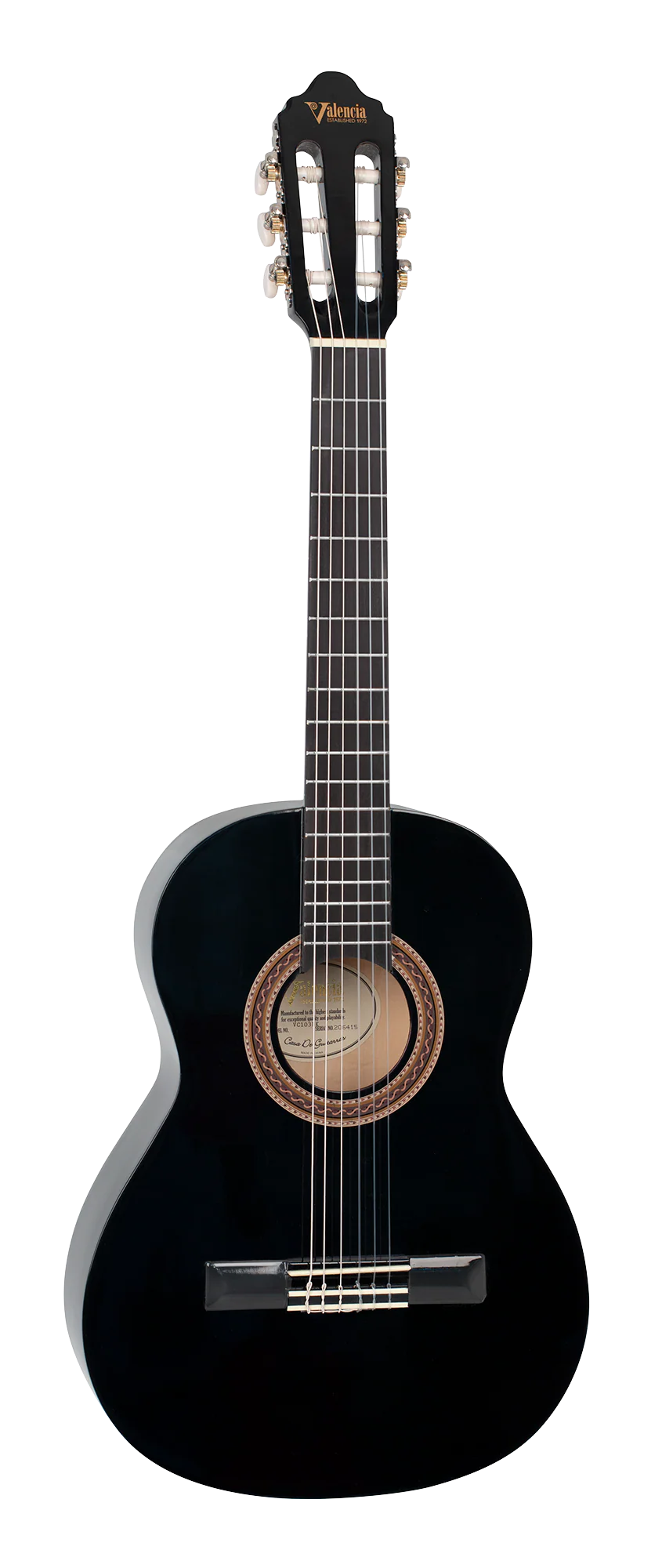Valencia VC103BK 3/4 Size Classical Guitar - Black