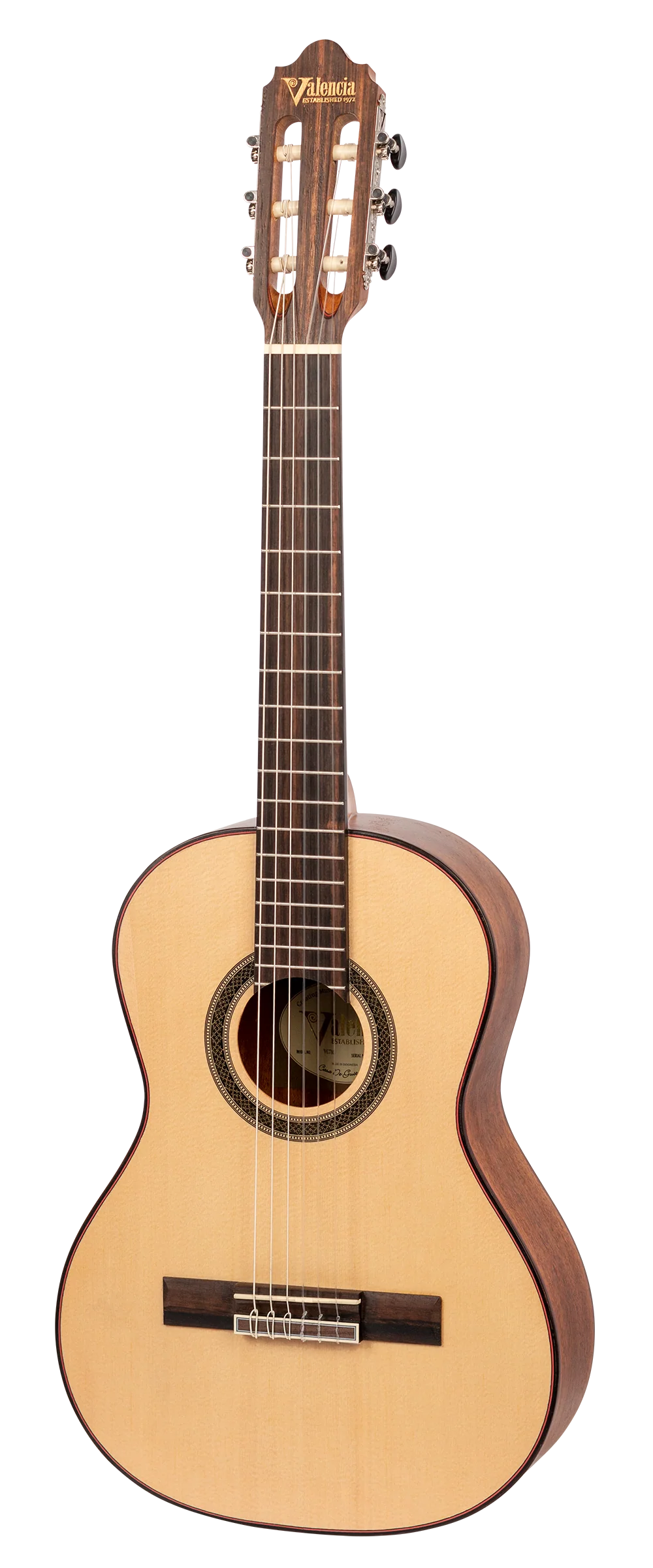 Valencia VC703 3/4 Size Solid Top Classical Guitar in Natural Satin - Image 3