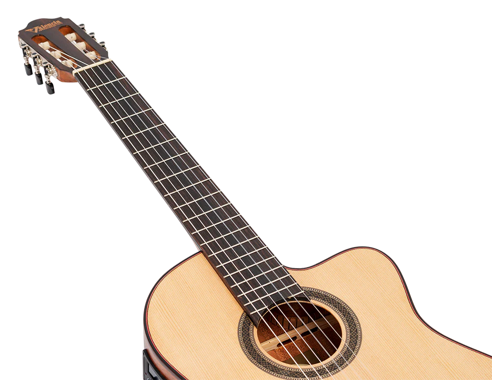 Valencia VC704CE Full Size Solid Top Classical Guitar with Pickup - Natural Satin - Image 4
