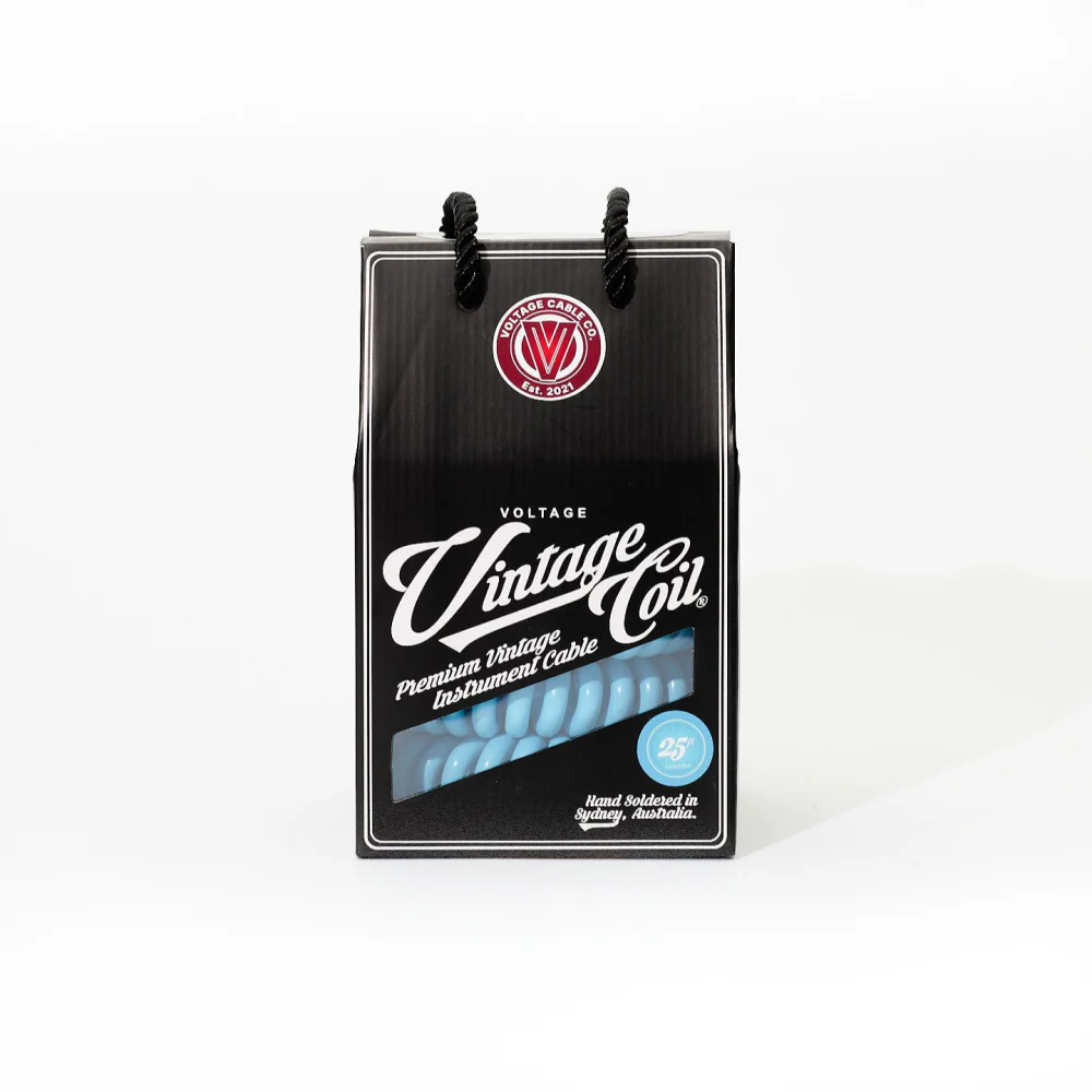 Voltage Vintage Coil Electric Blue 25ft G&H USA Plugs ST/RA Australian Made Guitar Cable - Image 3
