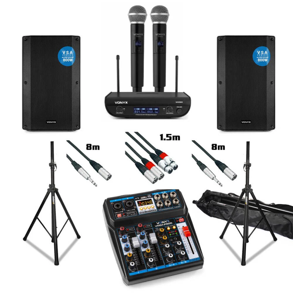 Vonyx Karaoke Bundle with Powered Speakers, Mixer, and Dual Wireless Microphone System - Image 3