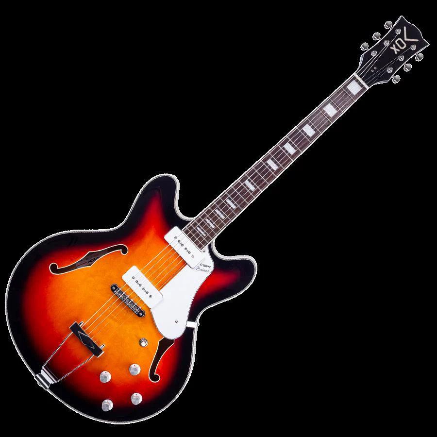 Vox Bobcat V90 Semi-Hollow Electric Guitar in Sunburst - Image 4