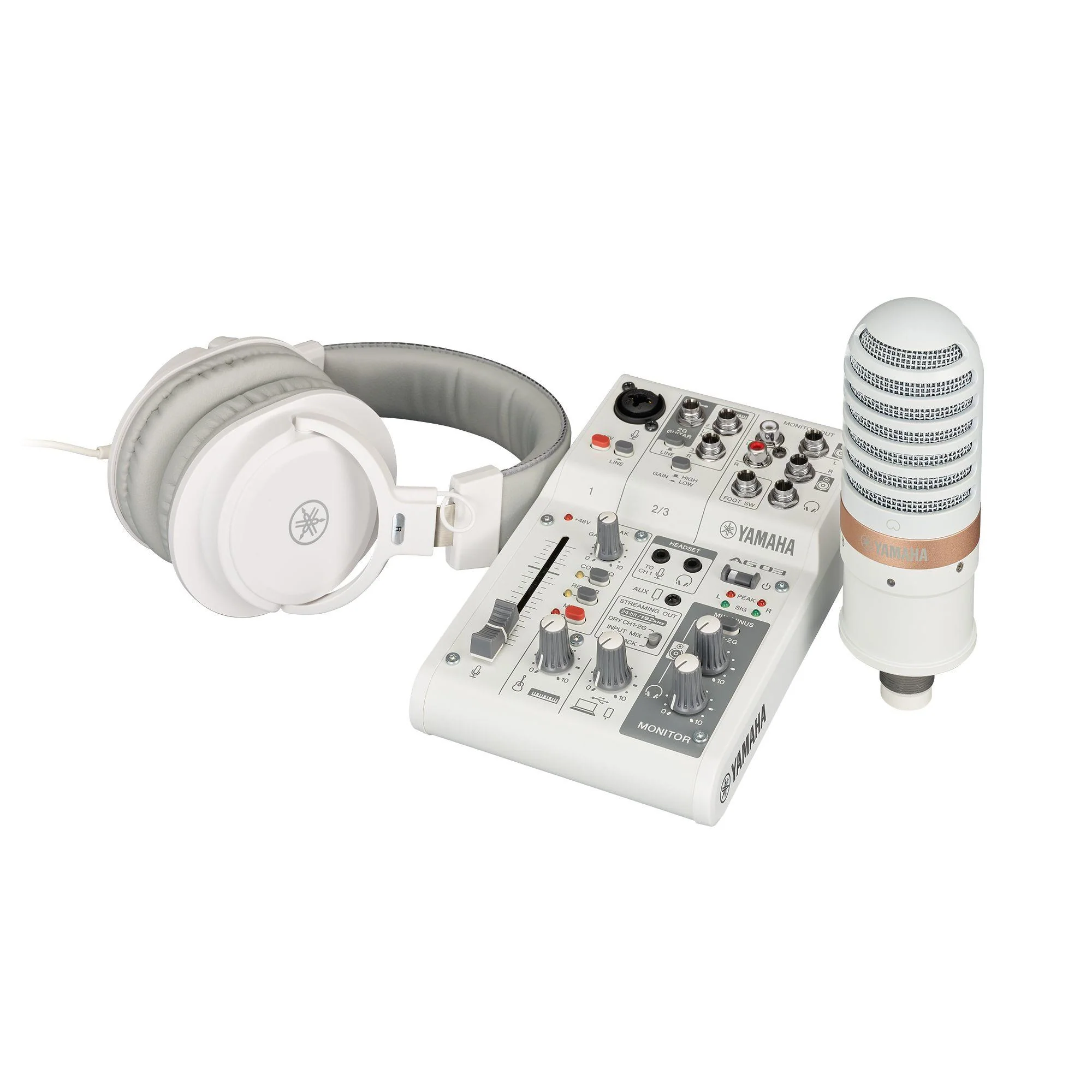Yamaha AG03MK2 Mixer with YCM01 Mic & YH-MT1 Headphones - White - Image 2