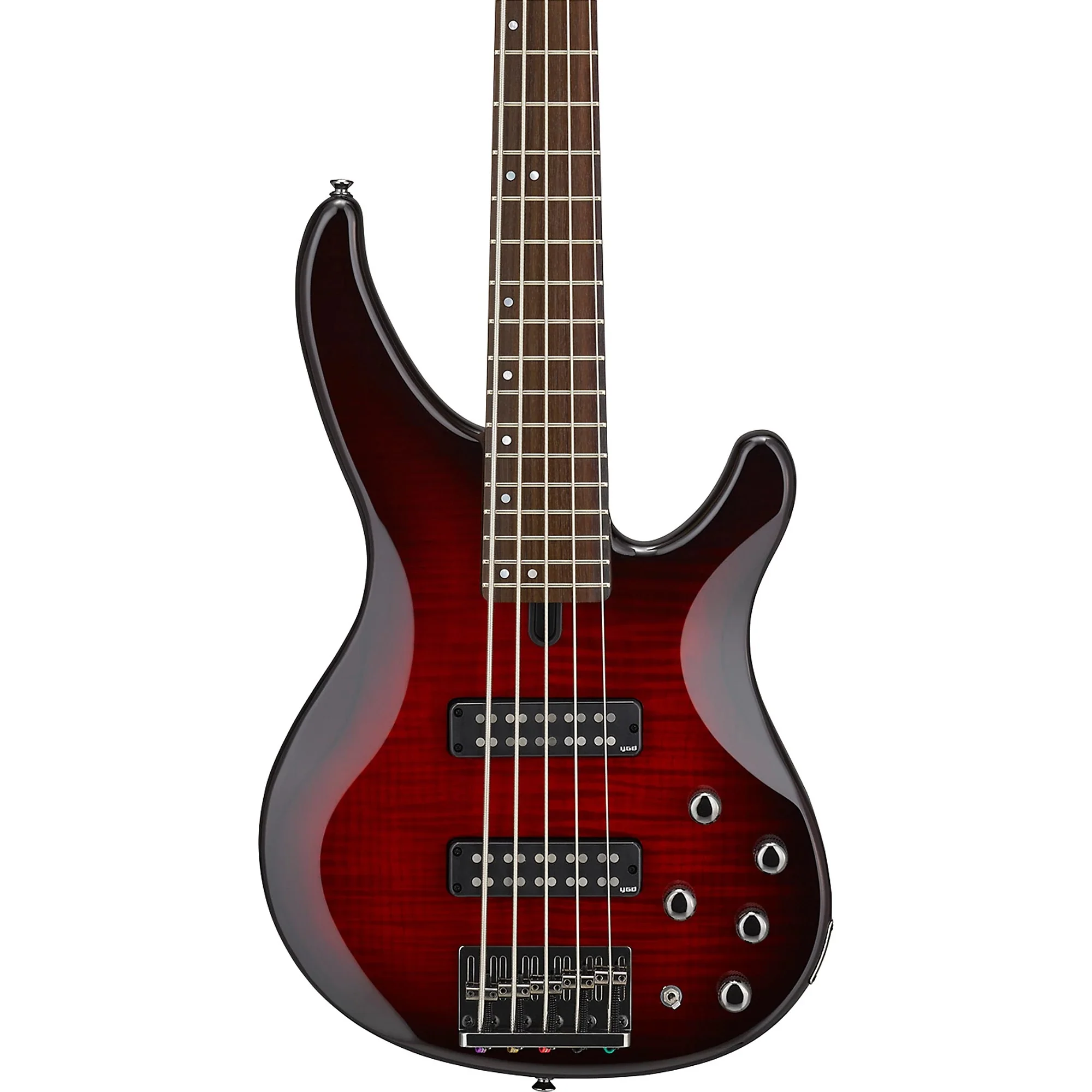 Yamaha TRBX605 5-String Bass Guitar in Dark Red Burst - Image 2