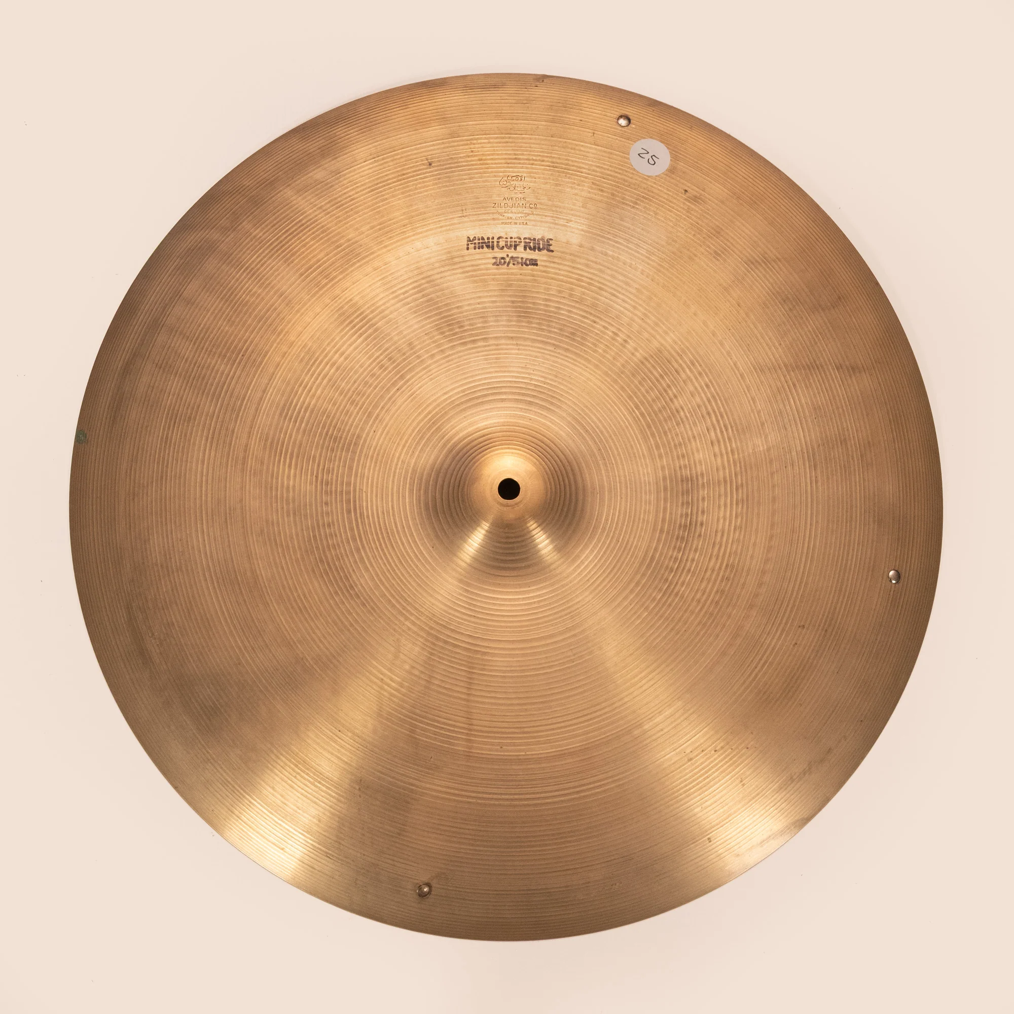 Zildjian Avedis 20 inch Mini Cup Ride Cymbal with 3 Rivets 1960 - 1976 Model - Marked with Norm Burrough's Name Underneath - Preloved